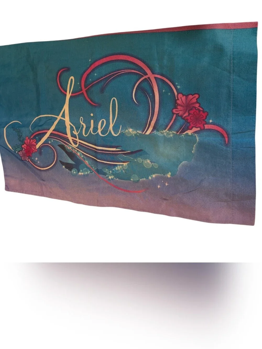 Vintage Disney The Little Mermaid Ariel Reversible Pillowcase Teal Pink Princess